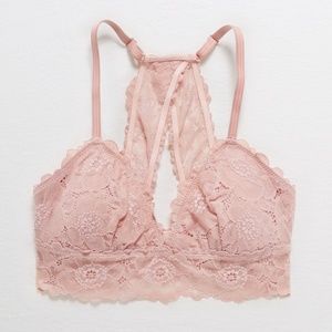 Aerie AE Poppy Lace Padded Bralette Light Pink